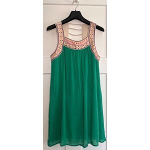Flying Tomato Womens Shift Dress Green Rayon Lined Short Sleeveless Cut Out‎ M